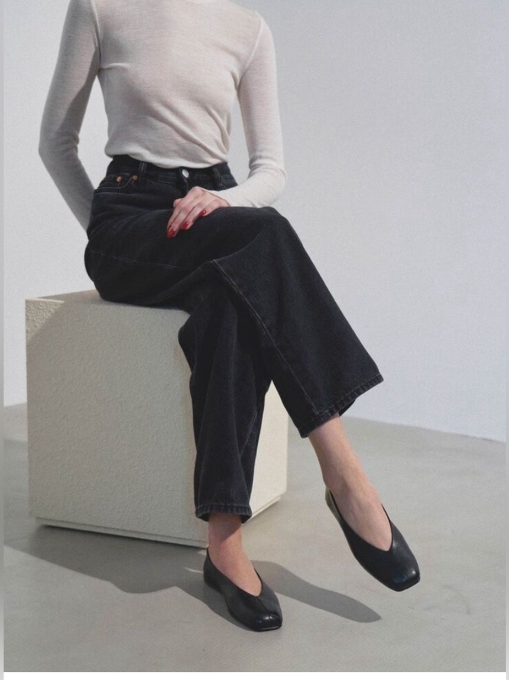 FIFA SALE * The Row Eva Two Women's Black Leather Flats 39